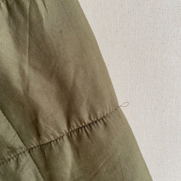 Vintage 90s Bogari Studio Army Green Oversized Silk Boxy Quilted Jacket Size M/L - Picture 7 of 11